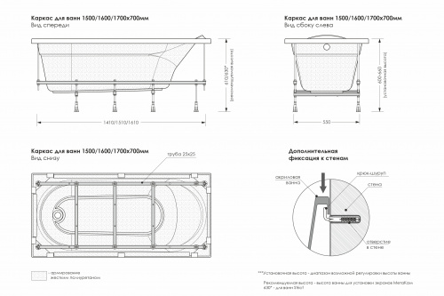 Монтажный каркас для акриловой ванны Loranto Candia 1600x700 (cs00083765) фото 6