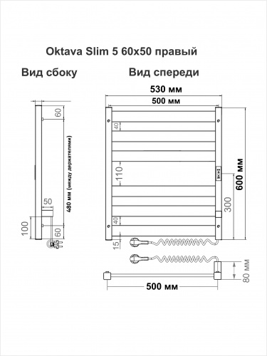 Полотенцесушитель электрический Indigo Oktava Slim 5 60/50 унив.подкл. белый матовый фото 3