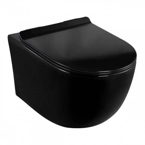 Сет LORANTO Инсталляция с кнопкой Line черная матовая + унитаз CANTO чёрный матовый с сиденьем микролифт (4501+7323+CS-203HM-MB) фото 3