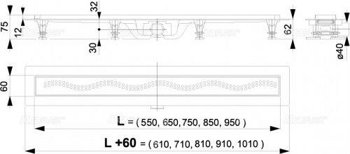 Душевой лоток Alcadrain Simple с порогами для перфорированной решетки (APZ8-850M) фото 2