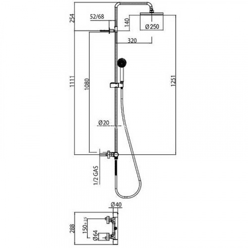 Душевая стойка Bossini ELIOS с термостатическим смесителем, верхний душ Ø250 мм., ручной душ с 3 режимами, цвет: черный матовый (L10172.073) фото 2