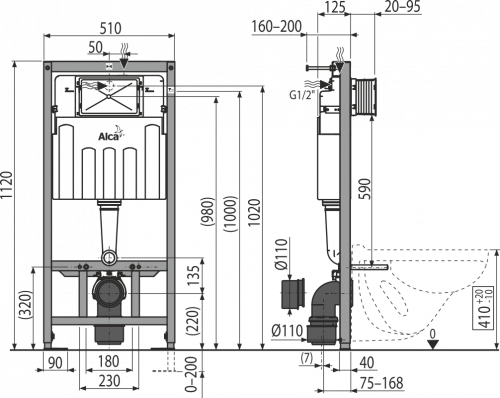 Система инсталляции для унитаза Alcaplast Садромодуль 1,12м AM101/1120 фото 2