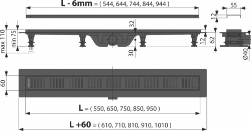 Душевой лоток Alcadrain Simple с черной матовой решеткой (APZ10BLACK-650M ) фото 4