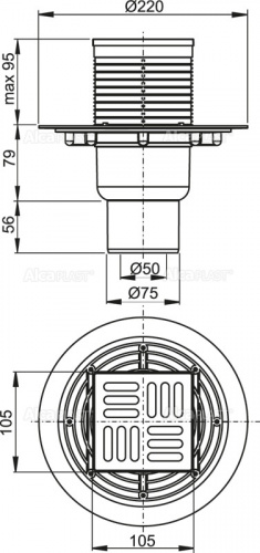 Душевой трап Alcadrain 105х105/50/75 решетка из нерж стали (APV201) фото 2