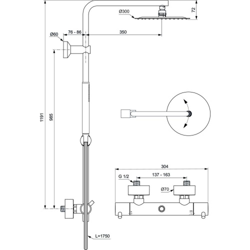 Душевая система Ideal Standard CERATHERM T125 с термостатическим смесителем, хром (A7589AA) фото 8