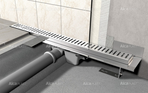 Душевой желоб Alca Plast Flexible, с порогами для перфорированной решетки, с регулируемым воротником к стене, серый (APZ4-550) фото 3