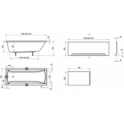 Передняя панель A U для ванн Ravak Classic, Vanda II 150 (CZ001P0A00) фото 3